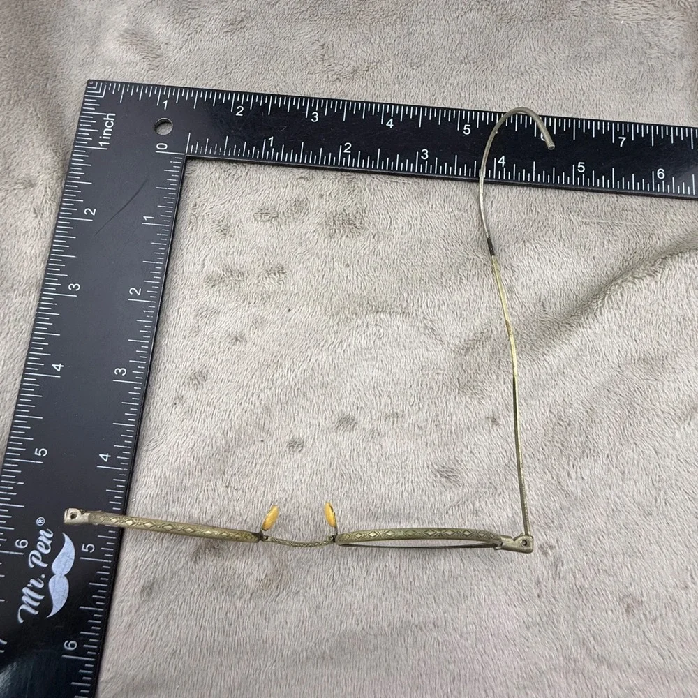 Vintage Wire Frame Glasses Gold Tone Art Deco Round Etched Bridge